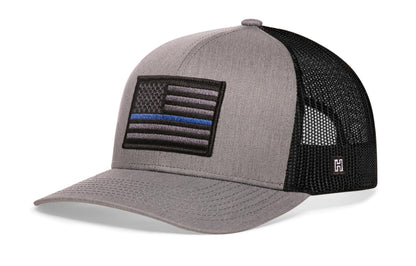 Thin Blue Line Trucker Hat  |  Black Police Tactical Snapback